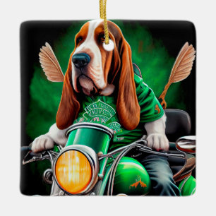 Ornement En Céramique Basset Hound Chien conduisant vélo St. Patrick's D