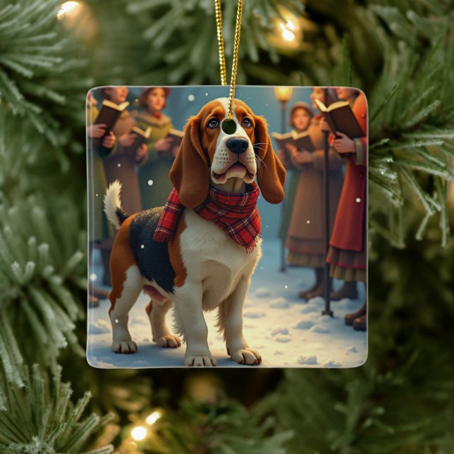 Ornement En Céramique Basset Hound Christmas Carol Singers Painting (Arbre)