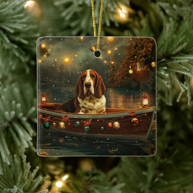 Ornement En Céramique Basset Hound Noël Festive Voyage (Arbre)