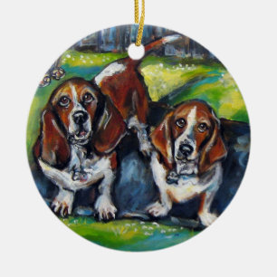 Ornement En Céramique Bassets Murphy et Maddy