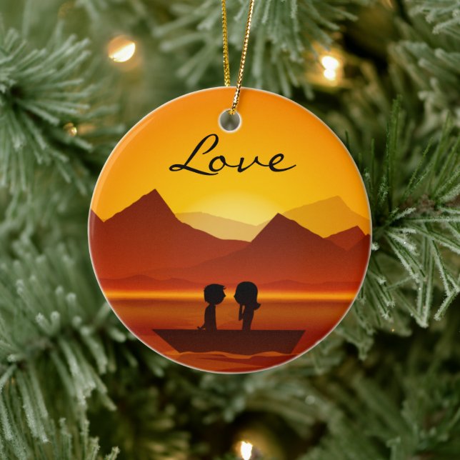 Ornement En Céramique Bateau personnalisé Couple Mountain LOVE Ornament (Arbre)