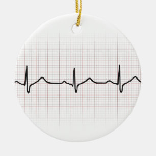 Ornement En Céramique Battement de coeur d'ECG sur le papier de