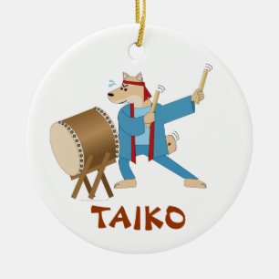 Ornement En Céramique Batteur de Taiko de chien de bande dessinée de