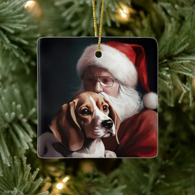 Ornement En Céramique Beagle avec le Père Noël Festif Noël (Arbre)
