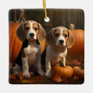 Ornement En Céramique Beagle chiot Autumn Delight Pumpkin