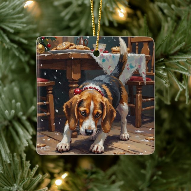 Ornement En Céramique Beagle Dog Tracking Gingerbread Christmas Fun Art (Arbre)