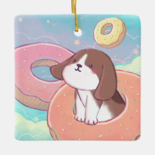 Ornement En Céramique Beagle et beignets