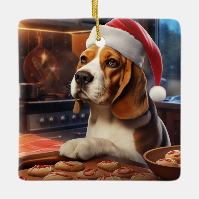 Ornement En Céramique Beagle Noël Cookies Festive Festive (Devant)