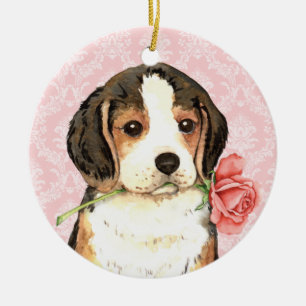 Ornement En Céramique Beagle Rose Valentine