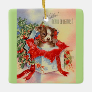 Ornement En Céramique Beau bébé Boston Terrier de la moitié du siècl