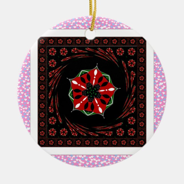 Ornement En Céramique Beau rose Bleu Blanc Coeurs d'amour Design (Devant)