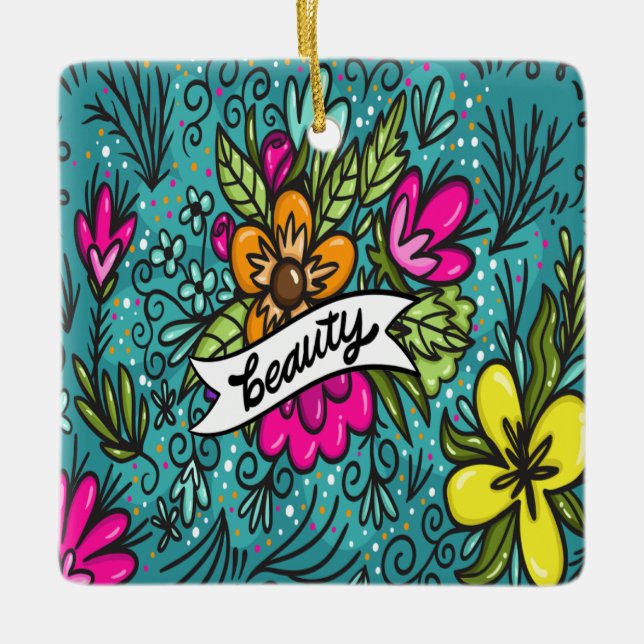 Ornement En Céramique Beauté de l'oreiller avec fleurs (Devant)
