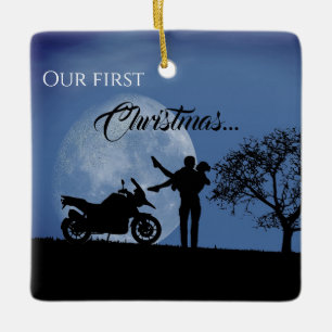 Ornement En Céramique Beautiful Couples First Christmas Motorcycle Love