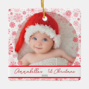 Ornement En Céramique Bébé 1er Noël Flocon de neige rouge
