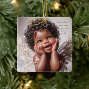 Ornement En Céramique Bébé à peau brune ange de Noël