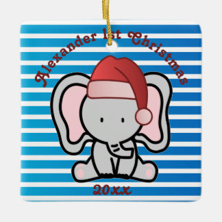 Ornement En Céramique Bébé bleu personnalisé Nom du garçon Premier Noël
