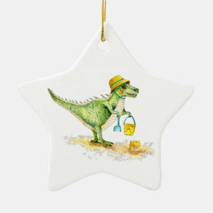 Ornement En Céramique Bébé Dinosaure T-Rex sur la plage