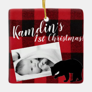 Ornement En Céramique Bébé personnalisé XMAS Ornament Rouge Buffalo Plai