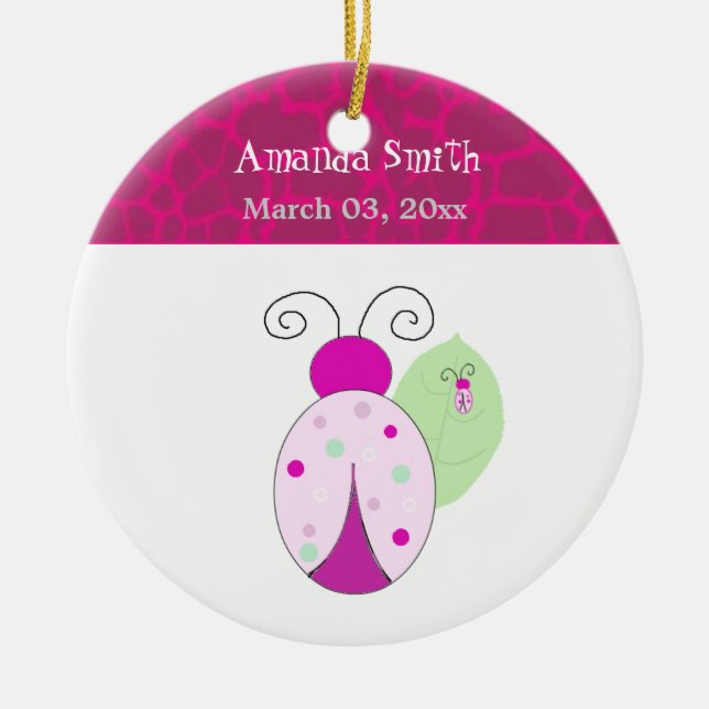 Ornement En Céramique Bébé Pink Ladybug Premier Noël (Devant)