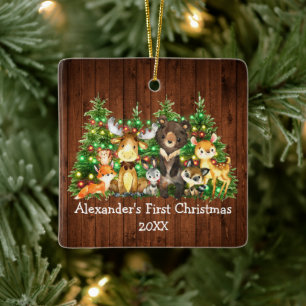 Ornement En Céramique Bébé Première forêt de Noël Animaux Lumières Arbre