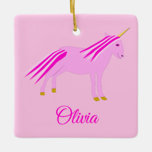 Ornement En Céramique Bébé rose jolie fille Unicorn Premier Noël