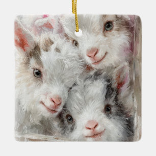 Ornement En Céramique Bébés de neige Chevreaux de Noël 3 - VOTRE PHOTO