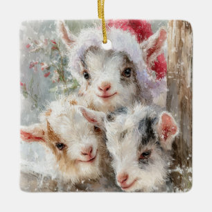 Ornement En Céramique Bébés de neige Chèvres de Noël 7 - VOTRE PHOTO