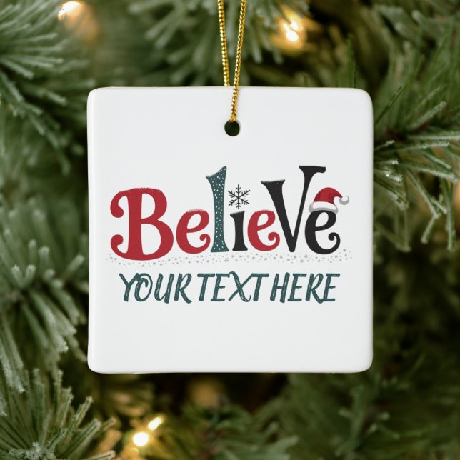 Ornement En Céramique Believe Personalized Christmas Party Family  (Arbre)