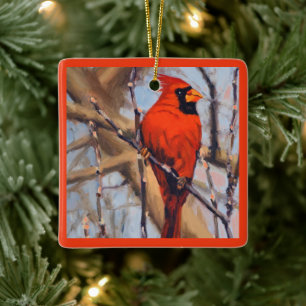 Ornement En Céramique Belle Cardinal Rouge Oiseau Dans L'Arbre