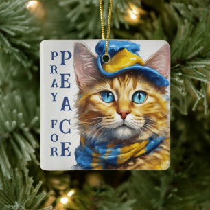 Ornement En Céramique Belle chatte jaune aux yeux bleus - ukraine