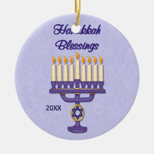 Ornement En Céramique Bénédiction de Hanoukka Menorah (Devant)