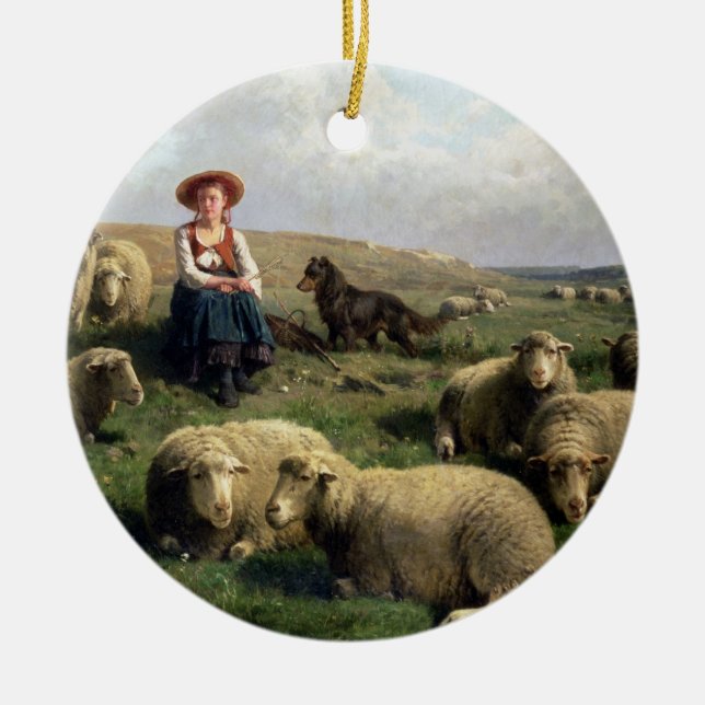 Ornement En Céramique Bergère avec des moutons dans un paysage (Devant)