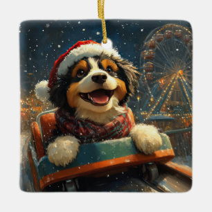 Ornement En Céramique Bernedoodle Chien Montagnes Russes Noël