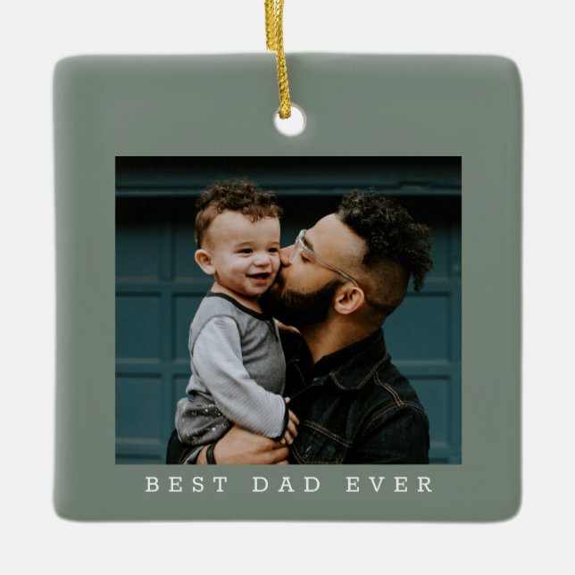 Ornement En Céramique Best Dad Ever Photo Green Double Sided Christmas (Devant)
