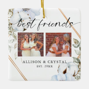 Ornement En Céramique Best Friends 2 photo Collage Boho Chic Floral