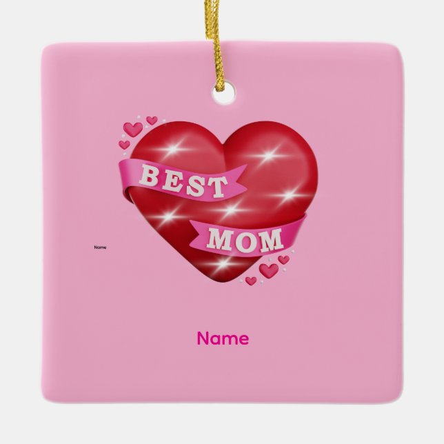 Ornement En Céramique Best Mom 3D Glossy Red Heart Mother's Day Gif (Devant)
