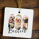 Ornement En Céramique Besties Animal simple moderne Jouer Trois photos<br><div class="desc">Ce design simple et moderne est composé d'une typographie de script simple et moderne. Ajoutez des photos personnalisées de votre animal de compagnie chat,  chien ou oiseaux.</div>