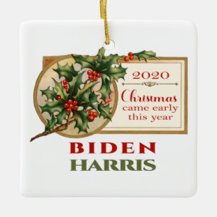 Ornement En Céramique Biden/Harris 2020 Vintage Christmas Floral