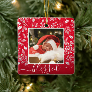 Ornement En Céramique Bienheureux botaniques de Noël Rouge