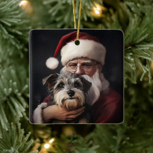 Ornement En Céramique Biewer Terrier Avec Noël Festif Du Père Noël