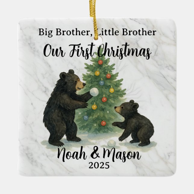 Ornement En Céramique Big Brother Little Brother Bear Custom Christmas (Devant)
