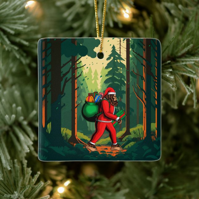 Ornement En Céramique Bigfoot Santa Claus sac de cadeaux (Arbre)