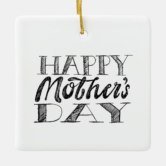 Ornement En Céramique Black and White Mother's Day Lettering & Heart (Devant)