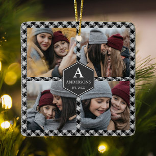 Ornement En Céramique Black Buffalo Plaid Lumberjack Photo Collage