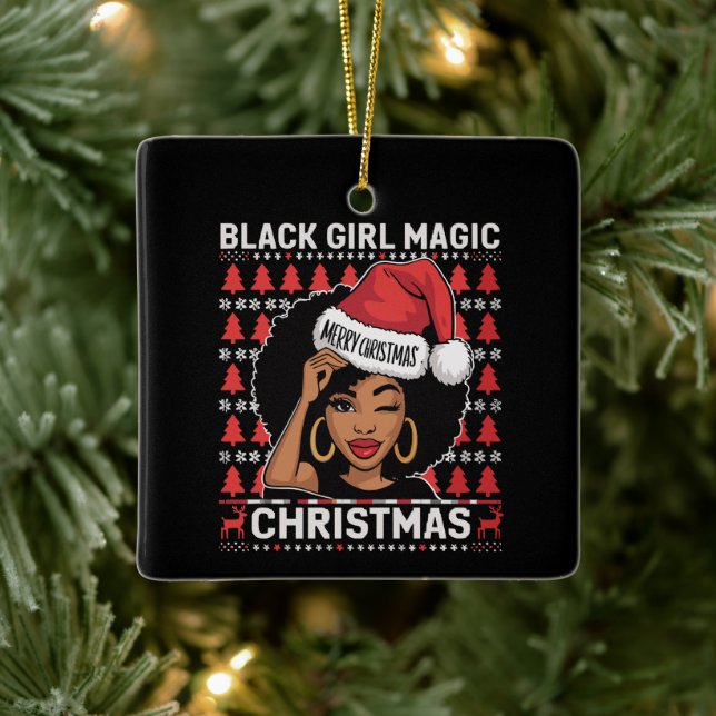 Ornement En Céramique Black Girl Magic Joyeux Noël Africain Américain (Arbre)
