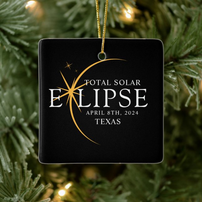 Ornement En Céramique Black & Gold 2024 Texas Total Solar Eclipse (Arbre)