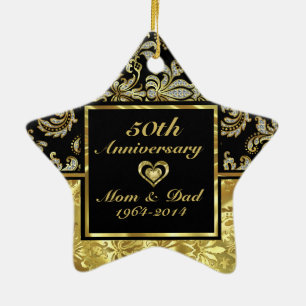 Ornement En Céramique Black & Gold 50e anniversaire Mariage Ornament 2