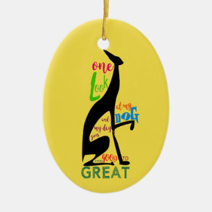 Ornement En Céramique Black Greyhound Dog Silhouette Yellow