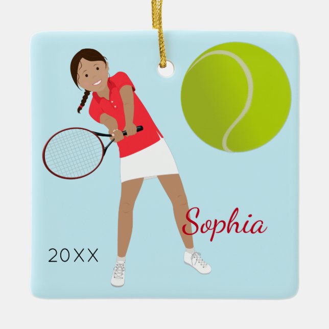 Ornement En Céramique Black Hair Tennis Player Keepsake (Devant)