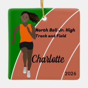 Ornement En Céramique Black Hair Track et Field Girl en Orange Noir